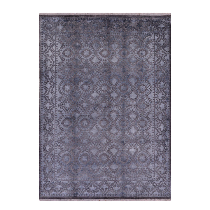 Indian Owl Original Hand Woven Gray Wool Bamboo Carpet 169x242 4.09 Square Meters - 5x8 ft