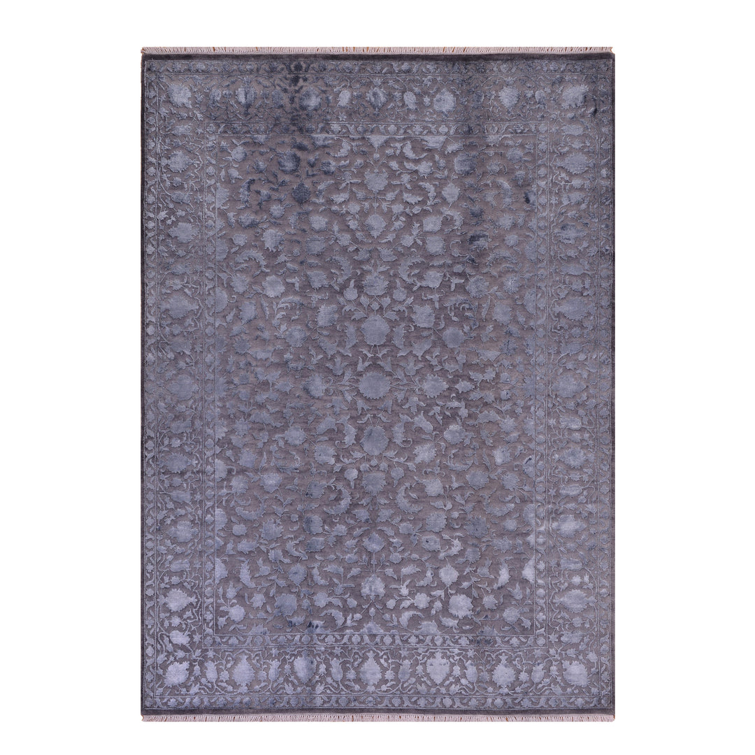 Indian Owl Original Hand-Woven Gray Wool Bamboo Rug 168x247 4.15 Square Meters - 5x8 ft