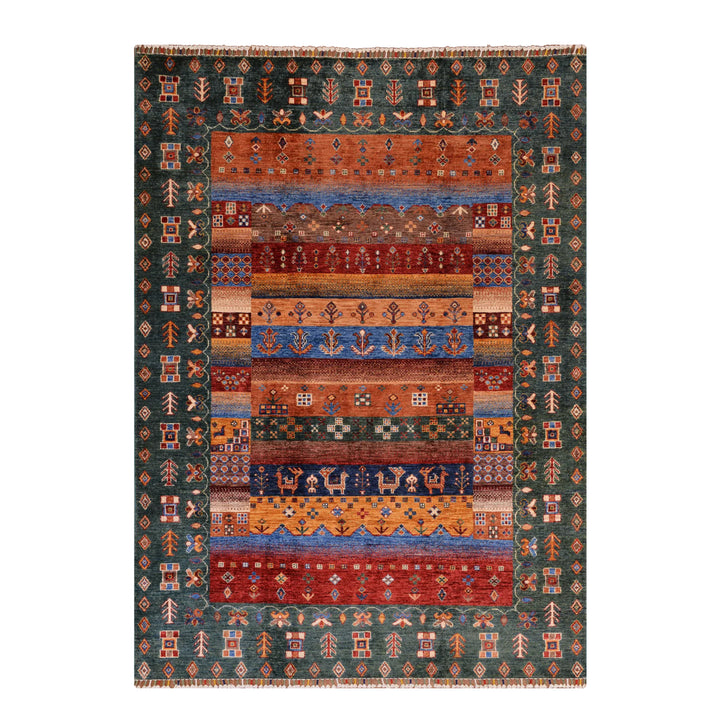 Khorjin Original Hand Woven Green Vegetable Dyed Wool Carpet 169x245 4.14 Square Meters - 6x9 ft