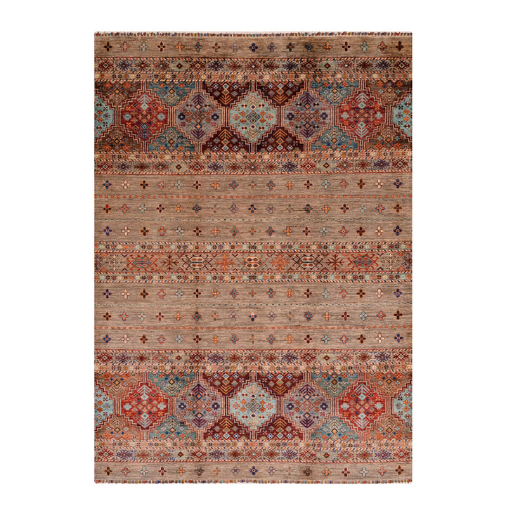 Khorjin Orijinal El Dokuması Bej Kök Boya Yün Halı 173x240 4.15 Metrekare - 6x9 ft