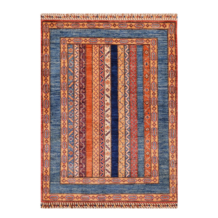 Shawl Original Hand Woven Blue Vegetable Dyed Wool Carpet 103x148 1.52 Square Meters -3x5 ft