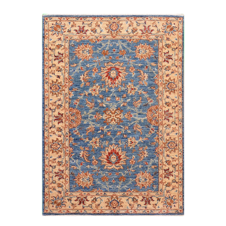 Uşak Original Hand Woven Cream Blue Vegetable Dyed Wool Carpet 0.99x149 1.48 Square Meters - 3x5 ft