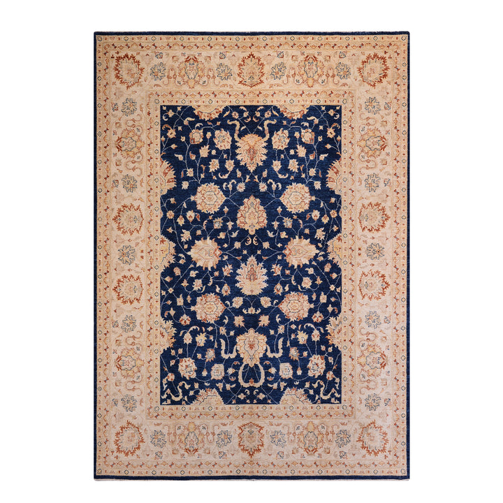 Uşak Original Handwoven Dark Blue and Cream Root Dye Wool Rug 240x300 cm (7.20 square meters) - 8x10 ft 