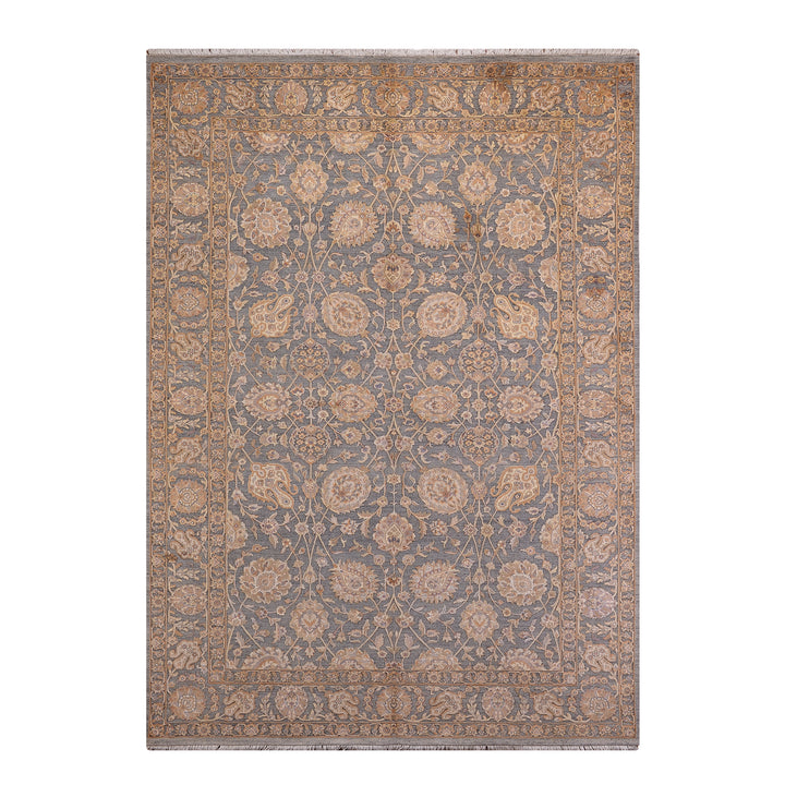 Indian Servant Original Handwoven Grey Beige Wool Bamboo Rug 196x301 cm (5.90 square meters) - 7x10 ft