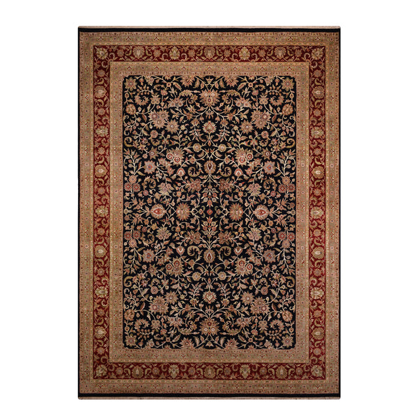 Hint Uşağı Orijinal El Dokuması Siyah Kırmızı Yün Bambu Halı 277x366 10.14 Metrekare - 9x11 ft