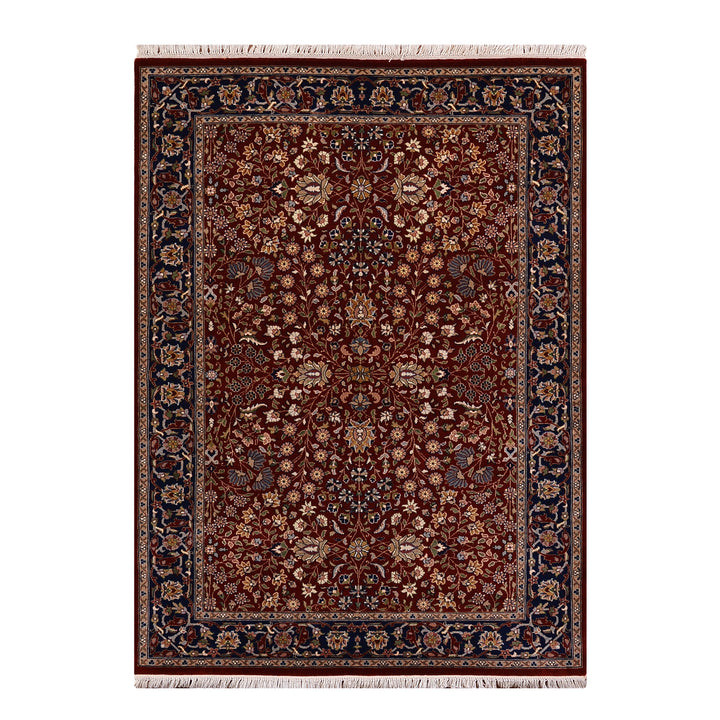 Hereke Seven Mountains Flower Original Handwoven Red and Navy Wool Rug 124x185 cm (2.29 square meters) - 4x6 ft 