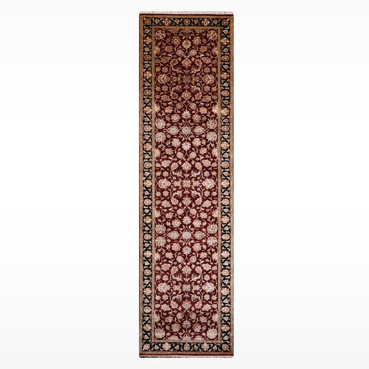 Indian Servant Original Handwoven Black Red Wool Bamboo Runner 101x400 cm (4.04 square meters) - 4x13 ft 