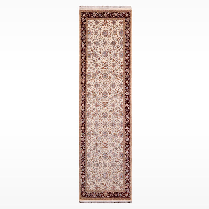 Hint Uşağı Orijinal El Dokuması Bej Kırmızı Yün Bambu Yolluk 103x301 3.10 Metrekare - 4x10 ft