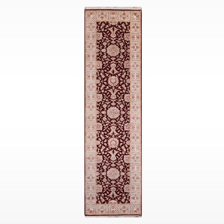 Indian Servant Original Handwoven Beige Red Wool Bamboo Runner 0.83x304 2.52 Square Meters - 3x10 ft 