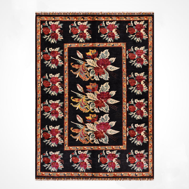 Karabakh Original Hand Woven Black Vegetable Dyed Wool Carpet 150x203 3.05 Square Meters - 5x6 ft
