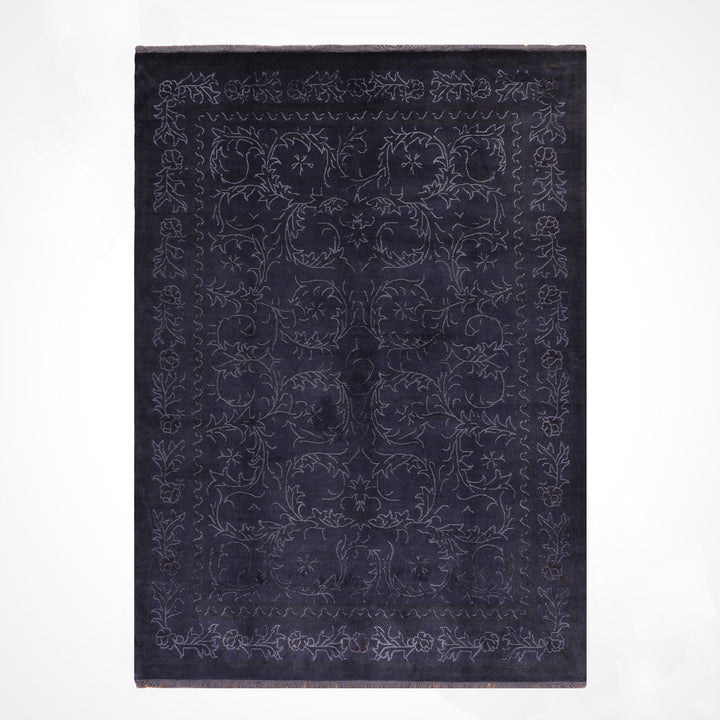 Aubusson Original Hand Woven Black Wool Bamboo Carpet 171x241 4.12 Square Meters - 5x8 ft