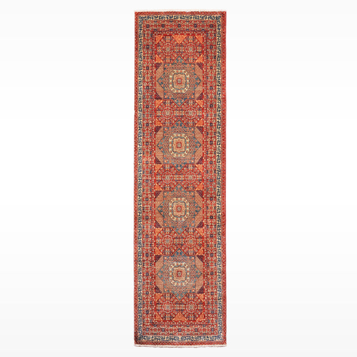 Memlük Orijinal El Dokuması Yolluk Kırmızı Kök Boya Yün Halı 0.85x271 2.30 Metrekare - 3x9 ft