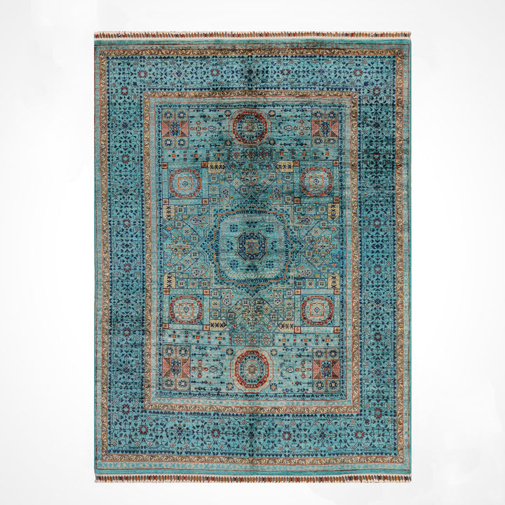 Mamluk Original Hand Woven Turquoise Vegetable Dyed Wool Carpet 152x207 3.15 Square Meters - 5x6 ft
