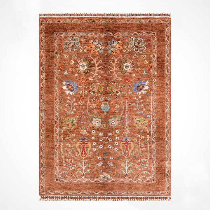Sultani Floral Original Hand Woven Brown Vegetable Dyed Wool Carpet 121x192 2.32 Square Meters - 4x6 ft