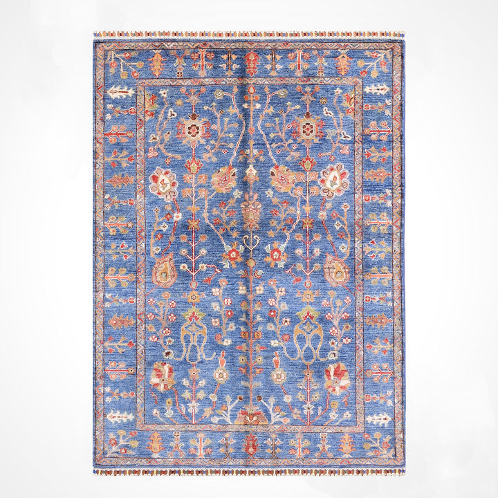 Sultani Floral Original Hand Woven Blue Vegetable Dyed Wool Carpet 127x182 2.31 Square Meters - 4x6 ft