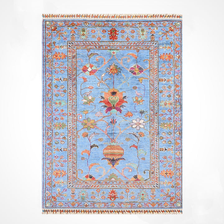 Sultani Floral Original Hand Woven Blue Vegetable Dyed Wool Carpet 104x153 1.59 Square Meters - 3x5 ft