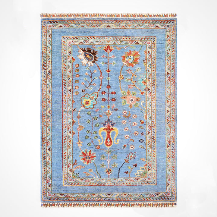 Sultani Çiçekli Orijinal El Dokuması Mavi Kök Boya Yün Halı 102x158 1.61 Metrekare - 3x5 ft