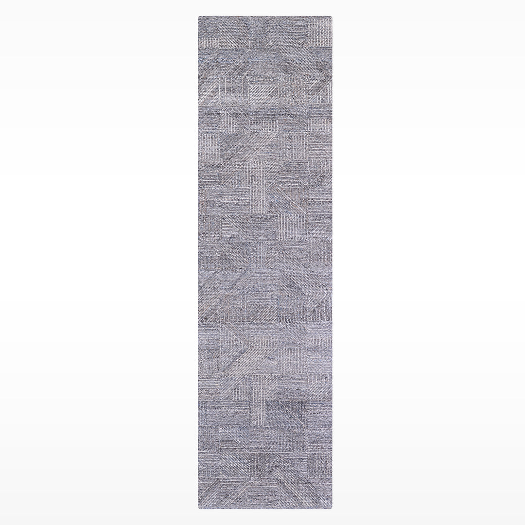 İskandinav Orijinal El Dokuması Mavi Gri Yün Halı