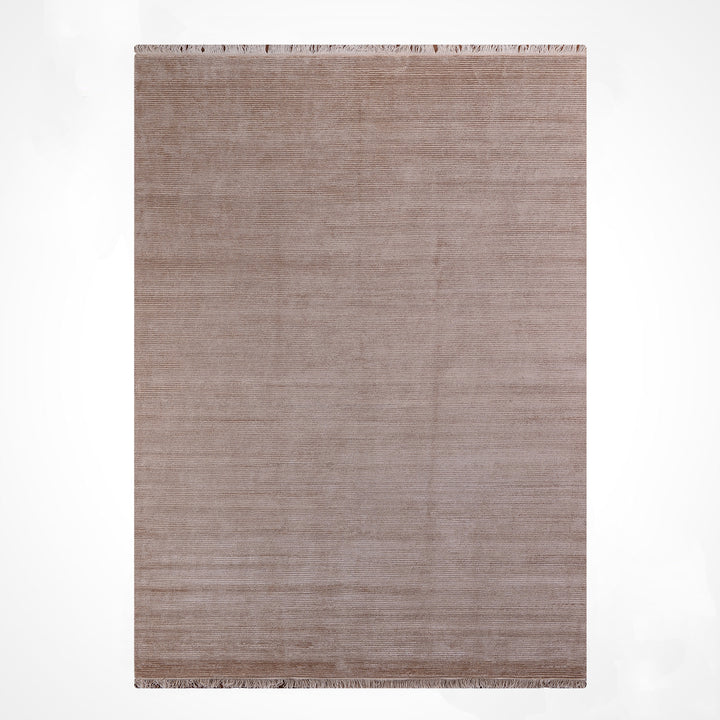 8/22 Orijinal El Dokuması Düz Açık Bej Yün Viskon Halı