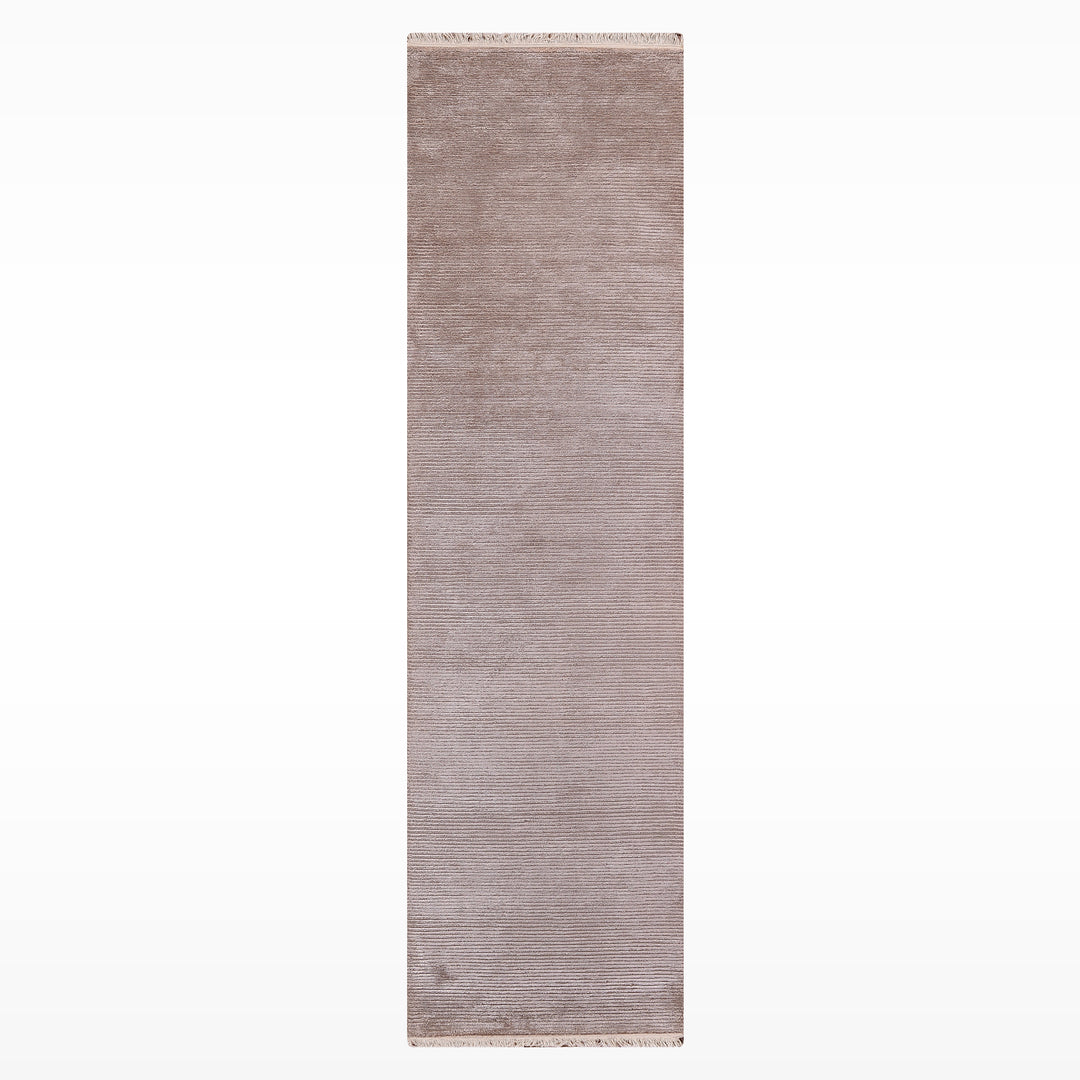 8/22 Orijinal El Dokuması Düz Açık Bej Yün Viskon Halı