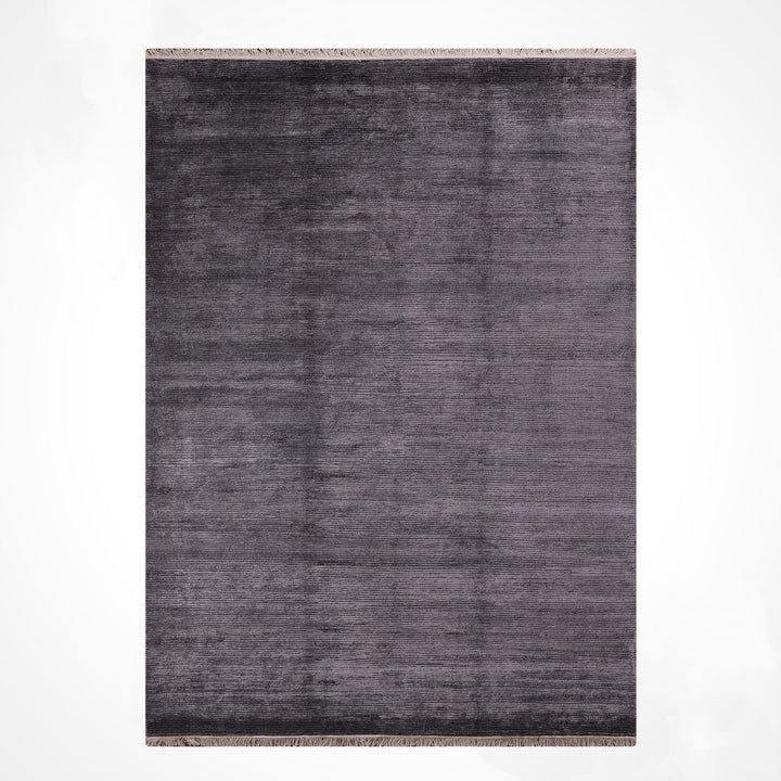 8/22 Orijinal El Dokuması Düz Koyu Gri Yün Viskon Halı