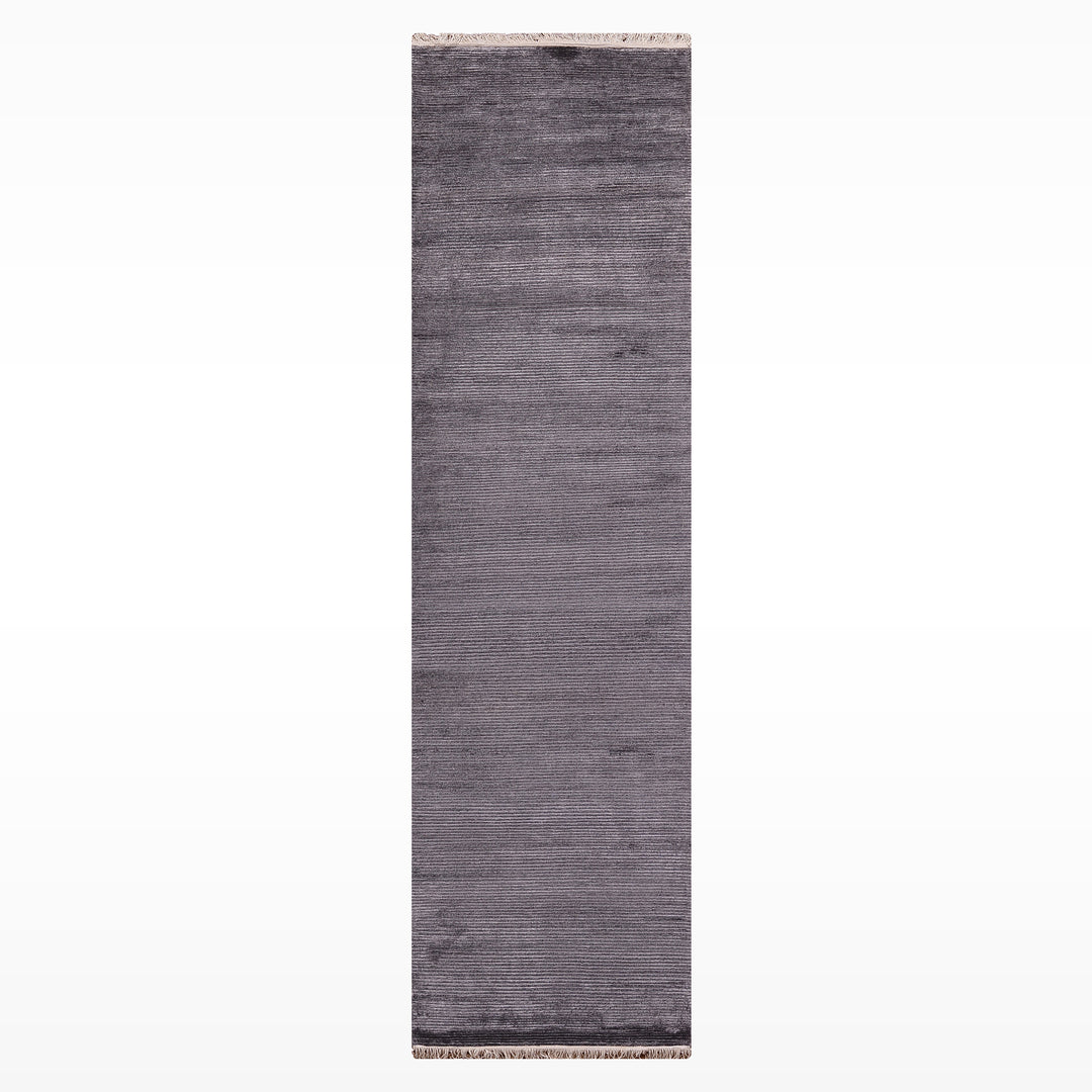 8/22 Orijinal El Dokuması Düz Koyu Gri Yün Viskon Halı