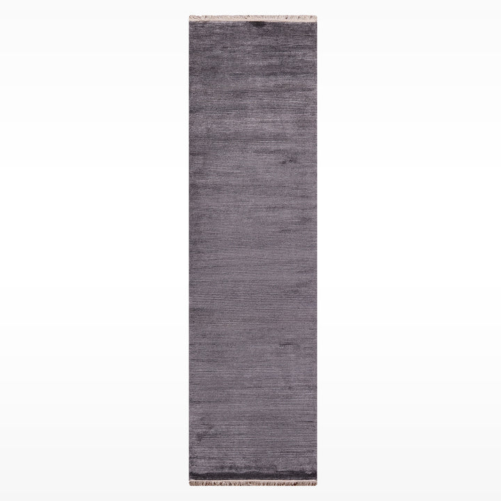 8/22 Orijinal El Dokuması Düz Koyu Gri Yün Viskon Halı