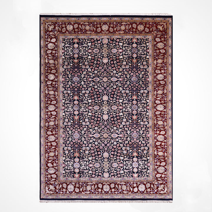 Hereke Yedi Dağın Çiçeği Orijinal El Dokuması Kırmızı Mavi Yün Halı 183x270 4.94 Metrekare - 6x9 ft