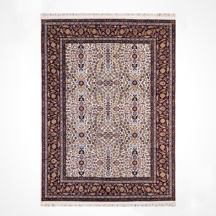 Hereke Yedi Dağın Çiçeği Orijinal El Dokuması Kırmızı Krem Yün Halı 170x238 4.05 Metrekare - 5x8 ft