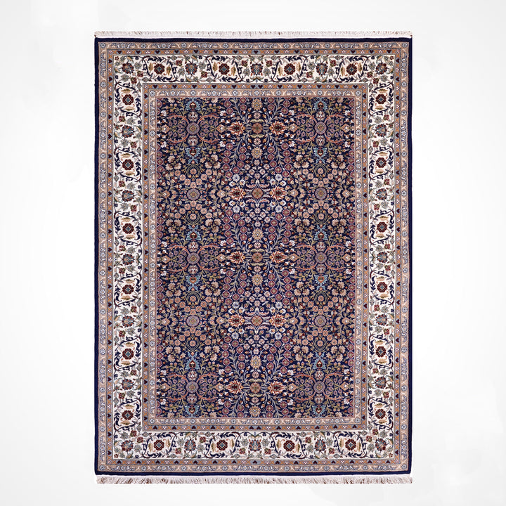Hereke Yedi Dağın Çiçeği Orijinal El Dokuması Mavi Krem Yün Halı 166x241 4 Metrekare - 5x8 ft
