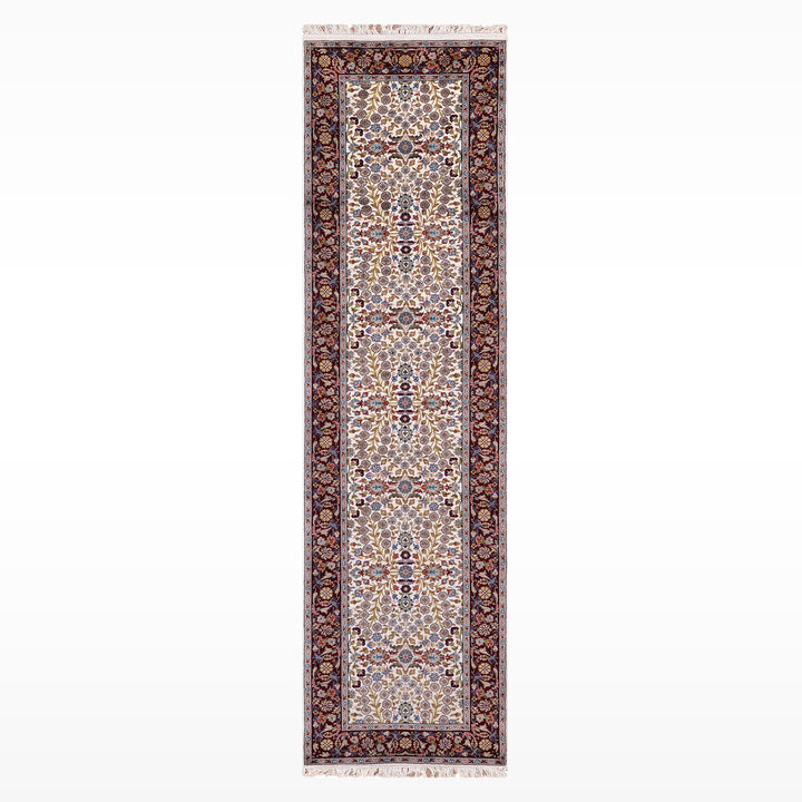 Hereke Orijinal El Dokuması Krem Kırmızı Yün Bambu Yolluk 0.81x298 2.41 Metrekare - 3x10 ft