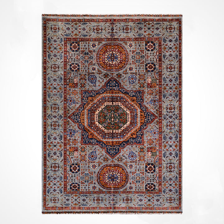 Memlük Orijinal El Dokuması Gri Kök Boya Yün Halı 181x235 4.25 Metrekare - 5x8 ft