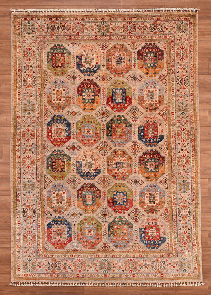 Veziri Original Hand Woven Beige Vegetable Dyed Wool Carpet 209x301 6.29 Square Meters - 8x10 ft