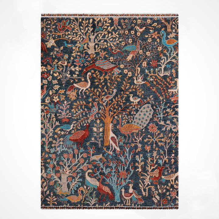 Sultani Kuş Orijinal El Dokuması Yeşil Kök Boya Yün Halı 157x195 3.06 Metrekare - 5x6 ft