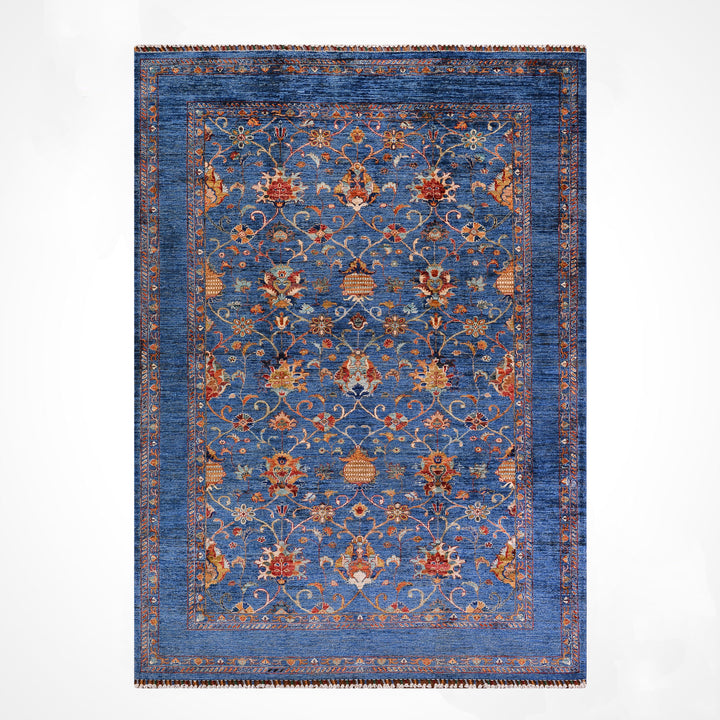 Sultani Binbirgece Orijinal El Dokuması Mavi Kök Boya Yün Halı 200x298 5.96 Metrekare - 7x10 ft