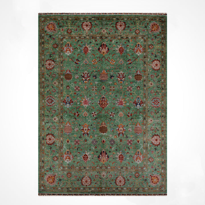 Sultani Binbirgece Orijinal El Dokuması Yeşil Kök Boya Yün Halı 249x312 7.77 Metrekare - 7x10 ft