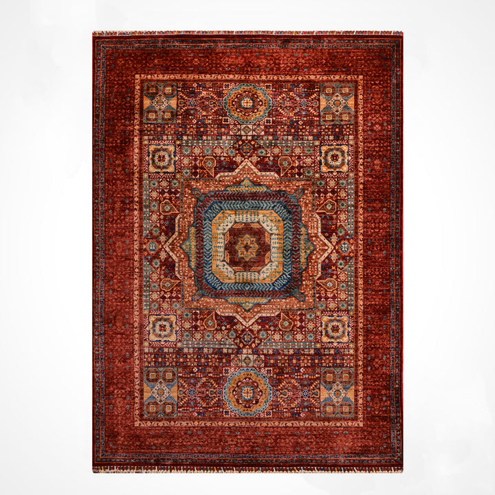 Memlük Orijinal El Dokuması Kırmızı Kök Boya Yün Halı 173x238 4.12 Metrekare - 5x8 ft