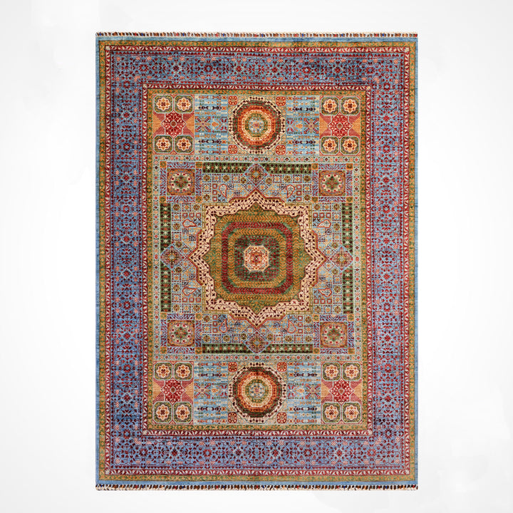 Memlük Orijinal El Dokuması Mavi Mor Kök Boya Yün Halı 175x236 4.13 Metrekare - 5x8 ft