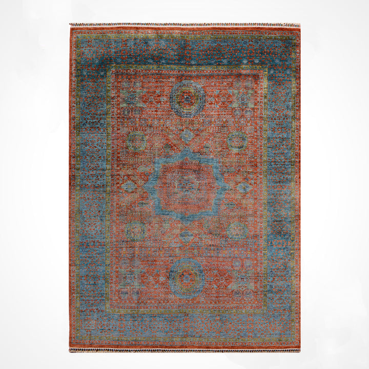 Memlük Orijinal El Dokuması Kiremit Mavi Kök Boya Yün Halı 178x248 4.41 Metrekare - 5x8 ft