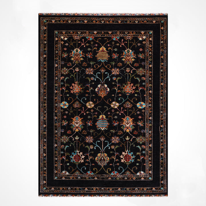 Sultani Binbirgece Orijinal El Dokuması Siyah Kök Boya Yün Halı 172x247 4.25 Metrekare - 6x8 ft