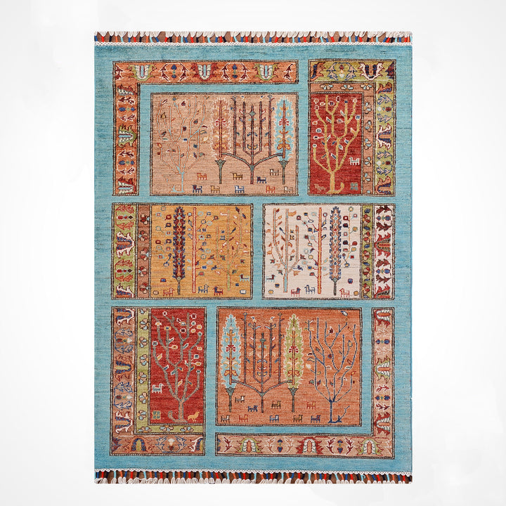 Turkuaz Bahtiyari Orijinal Kök Boya El Dokuması Yün Halı 0.99x150 1.49 Metrekare - 3x5 ft