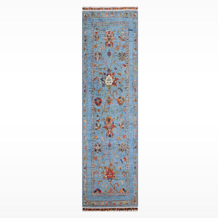 Sultani Binbirgece Yolluk Orijinal El Dokuması Mavi Kök Boya Yün Halı 0.75x204 1.53 Metrekare - 3x8 ft