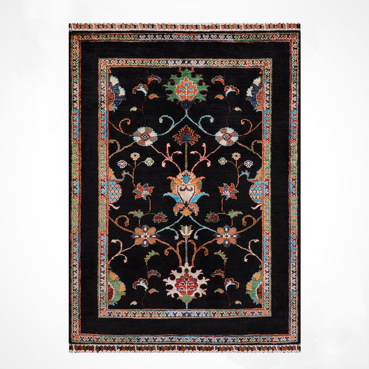 Sultani Binbirgece Orijinal El Dokuması Siyah Kök Boya Yün Halı 102x150 1.53 Metrekare - 3x5 ft