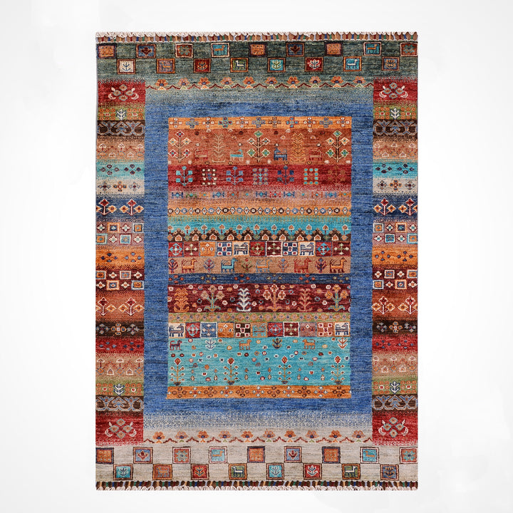 Khorjin Gabbe Desenli Orijinal El Dokuması Multi Kök Boya Yün Halı 100x159 1.59 Metrekare - 3x5 ft