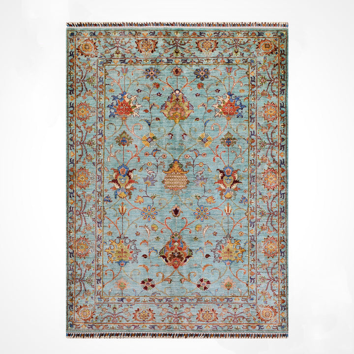 Sultani Binbirgece Orijinal El Dokuması Turkuaz Kök Boya Yün Halı 155x202 3.13 Metrekare - 5x6 ft