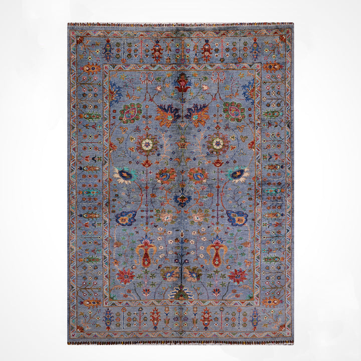 Sultani Çiçekli Orijinal El Dokuması Gri Kök Boya Yün Halı 179x238 4.26 Metrekare - 5x8 ft
