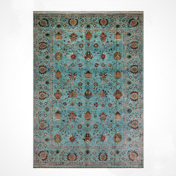 Sultani Binbirgece Orijinal El Dokuması Turkuaz Kök Boya Yün Halı 248x328 8.13 Metrekare - 8x11 ft