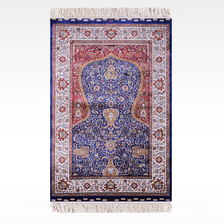 İran Koyu Mavi - Krem Seccade 0.80x125 1 Metrekare Namazlık - 2x4 ft