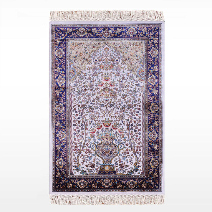 İran Krem - Koyu Mavi Seccade 0.80x125 1 Metrekare Namazlık - 2x4 ft