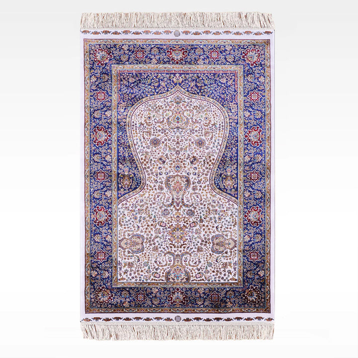 İran Krem - Koyu Mavi Seccade 0.80x125 1 Metrekare Namazlık - 2x4 ft